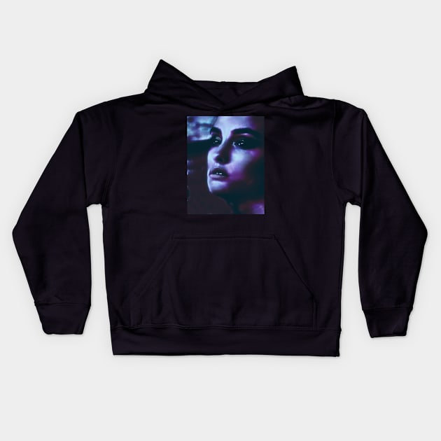 Portrait, digital collage and special processing. Woman. Like in night dreams. Blue and violet. Kids Hoodie by 234TeeUser234